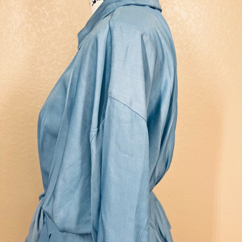 shein blue tie-front blouse features a draped, voluminous silhouette size L - Picture 11 of 13